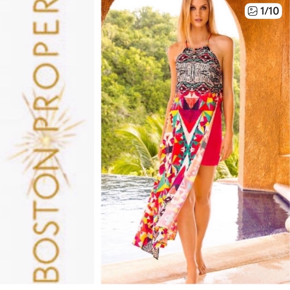 Boston Proper Multicolor Halter Maxi Dress Beach, summer, vacation, resort